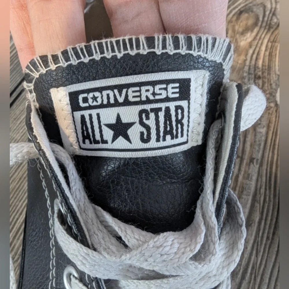 Converse All Star size 2 big kid faux leather sneakers black/white Chuck Taylor